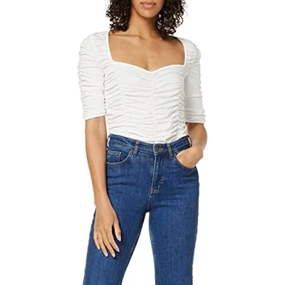 Image of NA KD Women&#039;s Gathered Jersey Top Shirt, Off White, X Large