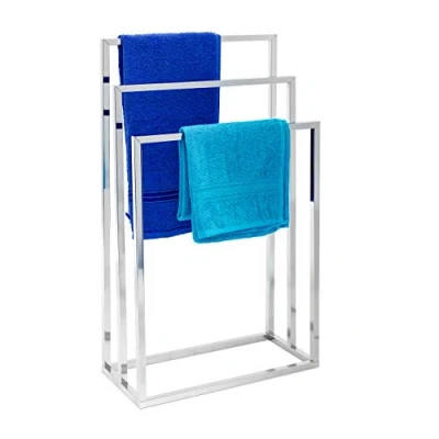 Image of Relaxdays Stand with 3 Arms: 82.5 x 46 21 cm Chrome Plated Stainless Steel Rack Rails Large Bath Towel Holder, Modern Style, Metallic Silver, Steel,