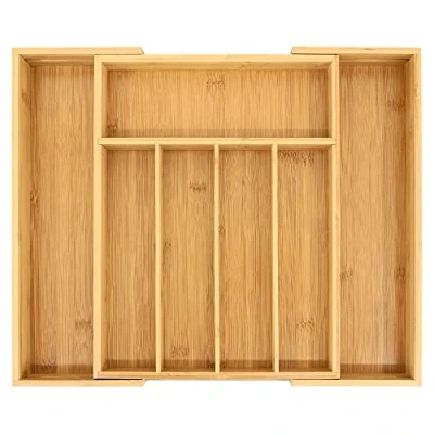 Image of VaeFae Bamboo Cutlery Organiser, Expandable Tray for Drawer and Utensil Holder, Multi Function Storage, 5 7 Compartments