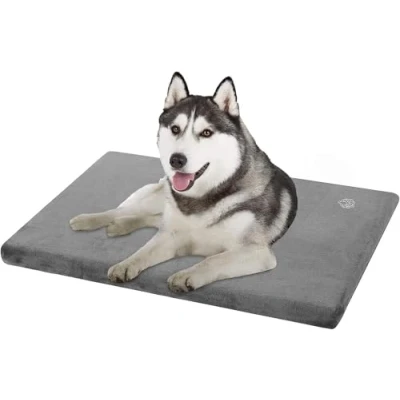 Image of EMPSIGN Dog Bed Large Washable Mat Mattress with Waterproof Liner, Reversible Beds for Crate Removable Cover, Firm Support Pet Bed, Grey, 89x56x7.5cm