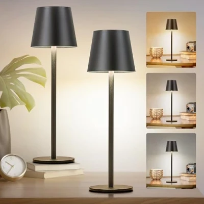 Image of Faithorse Cordless Table Lamp 2 Pack, 5200mAh Battery Operated Lamps IP54 Waterproof Desk with 3 Color Modes Rechargeable Night Light Touch Control Bedside for Bedroom(Black)