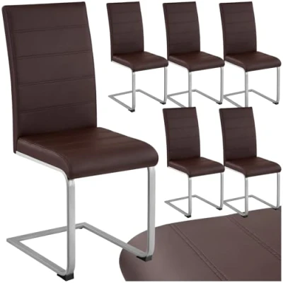 Image of TecTake® Set of 6 Dining Chairs with Durable Faux Leather Covers &amp; Comfortable Padding, Chair Ergonomic Backrests Easy Setup, Ideal Kitchen, Living Room Brown