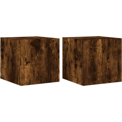 Image of vidaXL TV Wall Cabinets with LED Lights 2 pcs Smoked Oak 30.5x35x30 cm