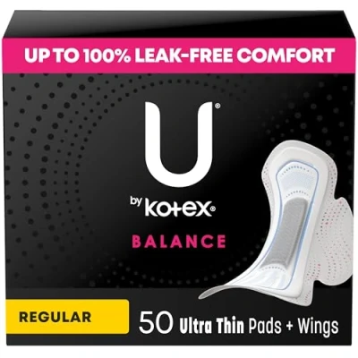 Image of U by Kotex Balance Ultra Thin Pads with Wings, Regular Absorbency, 50 Count