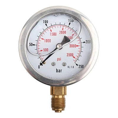 Image of Liquid Filled Hydraulic Pressure Gauge 0 3750PSI 250Bar Gauge, 2.5&quot; DIAL Display, G1/4 Thread Connection