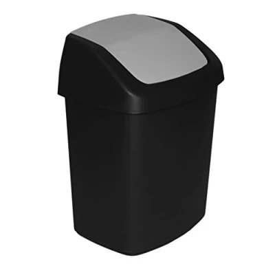 Image of Curver Waste Bin with Swinging Lid, Black/Grey, 15 Litre