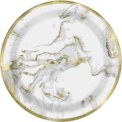 Image of Unique 73904 Classic 7&quot; Dessert Plates Gold Foil Marble Design, Geometric, Multicolour, 18 Centimeters