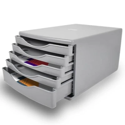 Image of Deflecto Grey Desk Drawer Set featuring 1 x 60mm and 4 30mm Drawers In Trend Setting Organiser Small Storage Desktop A4