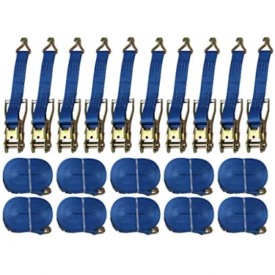 Image of x10 50MM 8 Metre 5 Ton Blue Ratchet Lashing Straps with Claw Hook