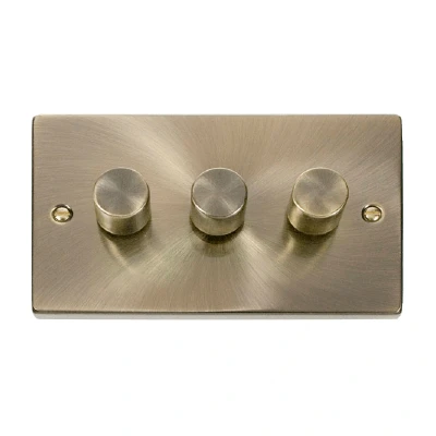 Image of Click Deco 3 Gang 2 Way 100W LED Dimmer Switch Antique Brass