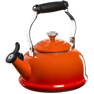 Image of Le Creuset Enamel On Steel Whistling Tea Kettle with Metal Finishes, 1.7 qt., Flame