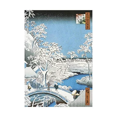 Image of Wee Blue Coo Painting Japan Woodblock Winter Bridge Over River Picture Wall Art Print