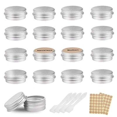 Image of 24 pcs Aluminium Empty Containers, Round Travel Cream Jars, Tins with 2 Pieces Stickers for Lip Balm, Lotion, Cream, Masks, Mini Candles, Cosmetics (Silver,5ml)