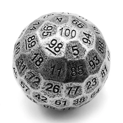 Image of Bescon Solid Metal 100 Sided Dice, Game Dice D100, Giant Polyhedral Sides 50MM in Diameter (1.97in), Ancient Silver