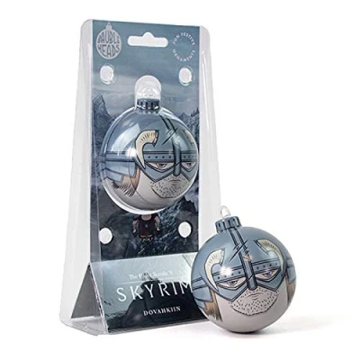 Image of Numskull Bauble Heads Official Skyrim Dovahkiin Christmas Tree Decoration Ornament Grey Tin Metal Ball Hanging Décor …