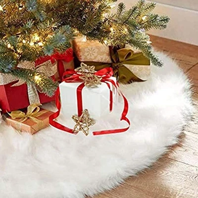 Image of Foryo Christmas Tree Skirts, Faux Fur Large Plush White Round base Mat Xmas Decorations for Your Fits Any Size (White 48inch)