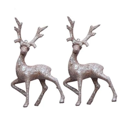 Image of Rose Gold Glitter Christmas Reindeer Hanging Decoration 17cm Pack of 2