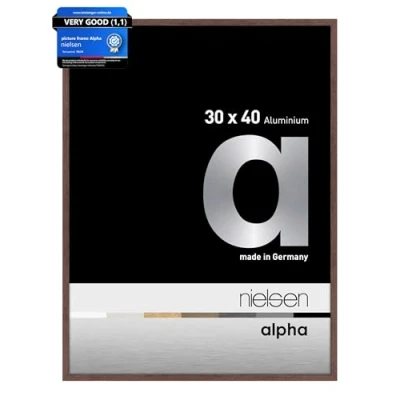 Image of nielsen Alpha Photo Frame 30x40cm Aluminium Picture Frame, Light Wenge with Protective Float Glass and Push Turn Clips