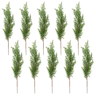 Image of BELUAPI 10pcs Artificial Cedar Branches,16.5in Green Picks Fake Twig Stems Faux Shrubs Bushes for DIY Garland Wreath Christmas Home Garden Decor