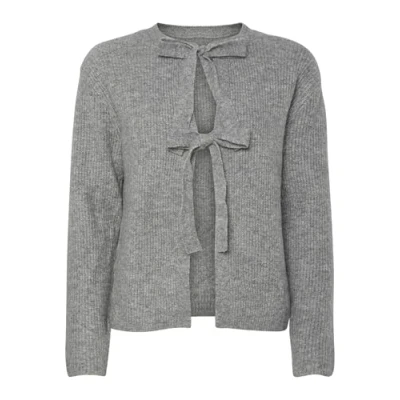Image of PIECES Women&#039;s Pcsilly Ls Reversible Tie Knit Exp Noos Cardigan Sweater, Medium Grey Melange, M