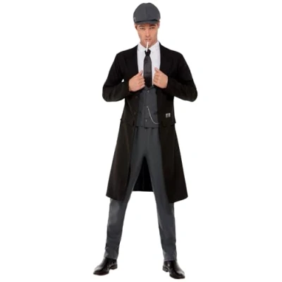 Image of Smiffys Peaky Blinders Shelby Men&#039;s Costume, Mock Waistcoat, Shirt, Trousers &amp; Flat Cap, Official License Fancy Dress with Chain Detail for Groups, Stag Hen Nights