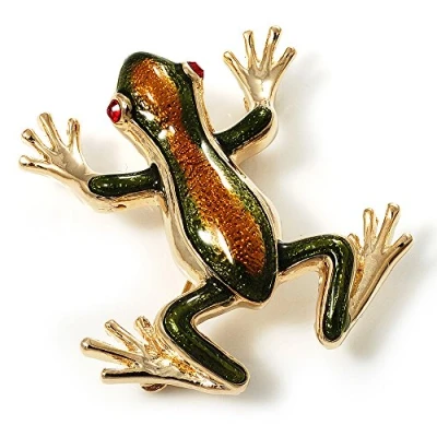 Image of Avalaya Gold Plated Enamel Frog Brooch (Brown &amp; Green)