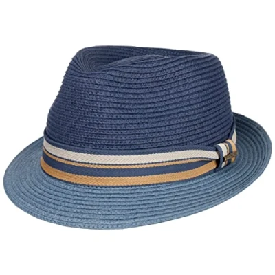 Image of Stetson Licano Toyo Trilby Straw Hat Men 100% with UV Protection Factor 40+ Grosgrain Ribbon Two Tone Brim (Approx. 4.5 cm) Fedora Spring/Summer Blue XXL (62 63