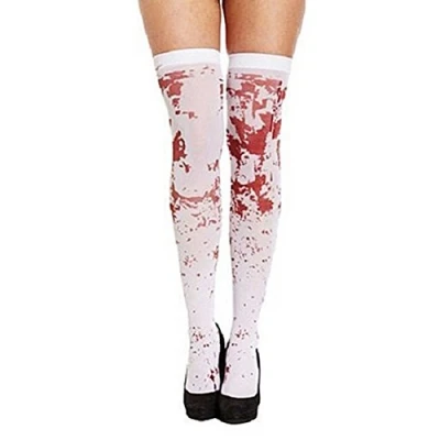 Image of Women Over The Knee Socks Tights Blood Stained Bloody Halloween Fancy Dress Party Costume Stockings