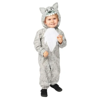 Image of Amscan 9916811 Baby World Book Day Wolf Hooded Jumpsuit Fancy Dress Costume Age: 18 24m