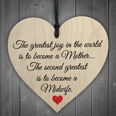 Image of RED OCEAN Greatest Joy Mother Midwife Wooden Hanging Heart Nurse Gift Student Plaque Sign