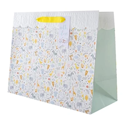 Image of Hallmark Large New Baby Gift Bag Cute Illustrated Design, Animals