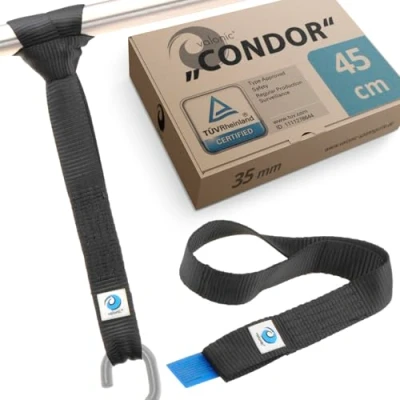 Image of valonic CONDOR soft loop tie down straps heavy duty EN 12195 2, 2 pack, 1750kg, 45cm, 35mm, black for motorcycle handlebar, motorbike, roof rack
