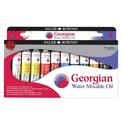 Image of Daler Rowney Georgian 20ml Water Mixable Oil Paint Introduction Set, 10 Assorted Colours, Ideal for Professional Artists &amp; Students