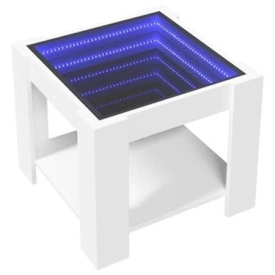 Image of vidaXL Coffee Table with LED Infinity Mirror White Engineered Wood 53x53x45 cm Living Room/Bedroom Side/Couch Modern Design Adjustable RGB Lighting Sturdy &amp; Versatile