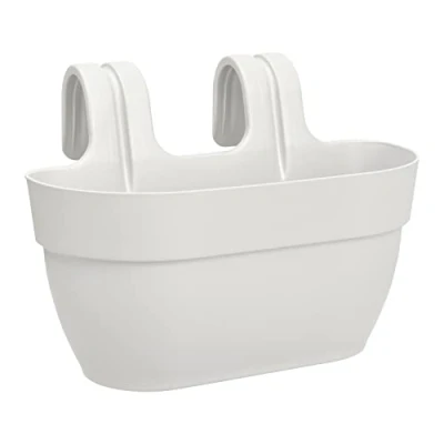 Image of Muddy Hands Hanging Planter Outdoor Garden Fence Balcony Rail Railing Flower Herb Trough Plant Pot (Medium, White)