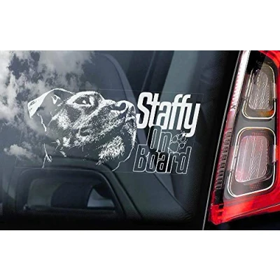 Image of Staffordshire Bull Terrier Car Decal Window Animal Vinyl Dog on Board Sign Staffie Staffy Die Cut Decals Funny Laptop Stickers Bumper