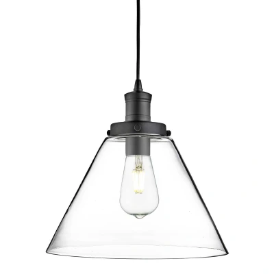 Image of Pyramid 1 Light Dome Ceiling Pendant Matt Black with Clear Glass Shade, E27