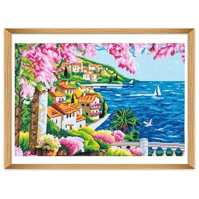 Image of Trimits Large Cross Stitch Kits Counted Embroidery Needlework for Adults Beginners Kids, Christmas Gifts Wall Art, (Frame Not Included) 14 Count, Riviera