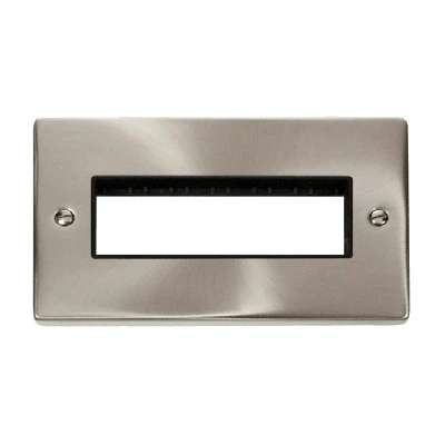 Image of Click Deco 2 Gang Plate 6 Aperture Unfurnished Satin Chrome Black Inserts