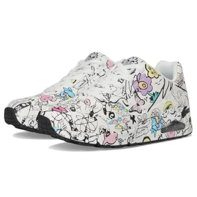 Image of Skechers Women&#039;s Uno Process Sketch Sneaker, White/Multi, 6.5 UK