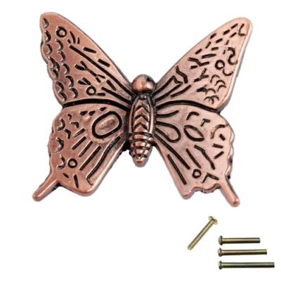 Image of Mgoodoo Pull Handles Knobs Cupboard Door Cabinet Furniture Chest Drawer Farmhouse Style Vintage Butterflyl (2pcs, 43mm Red Bronze)