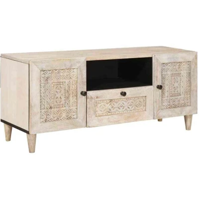 Image of vidaXL TV Cabinet with Drawer White 105 x 33 46 cm Solid mango wood
