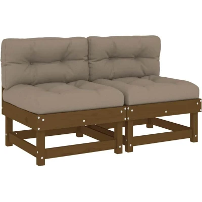 Image of vidaXL Middle Sofas with Cushions 2 pcs Honey Brown Solid Wood Pine