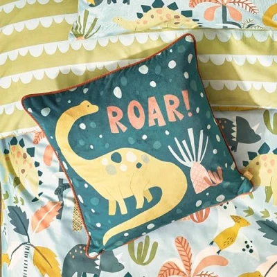 Image of furn. little Roar Piped Velvet Feather Filled Cushion Teal Size 43 cm x