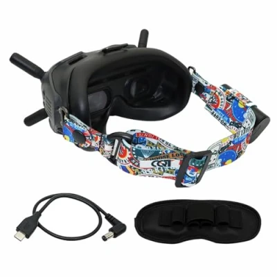 Image of TMOM Headband for DJI FPV Glasses V2 and Other VR Eyelet Mask, Adjustable Elastic Band (DJI Graffiti + Wire Protective Case)