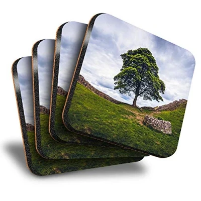 Image of Destination Vinyl ltd Great Coasters (Set of 4) Square Hadrian&#039;s Wall Northumberland Drink Glossy Coasters/Tabletop Protection for Any Table Type #2196