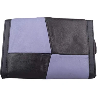 Image of Mens Tri Fold Leather Wallet/Coin Holder with Key Chain Purple/Navy