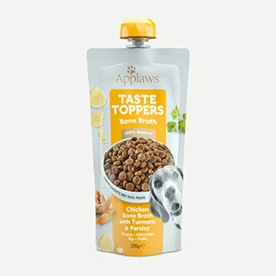 Image of Applaws Taste Toppers 100% Natural Dog Food Topper, Chicken Bone Broth for Dry 6 x 200g Pouch