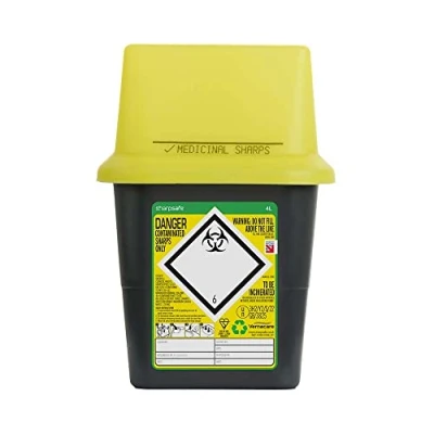 Image of Sharpsafe 4 Litre 5th Generation Yellow/Grey Sharps Bin Clinical Waste Disposal
