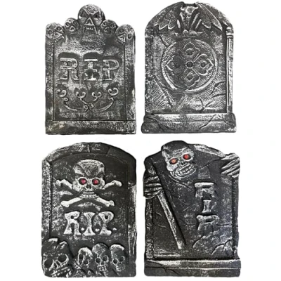 Image of Quickdraw 4 x Halloween Tombstones 36cm Graveyard Decorations RIP Haunted House Party Polystyrene Garden Props,Black